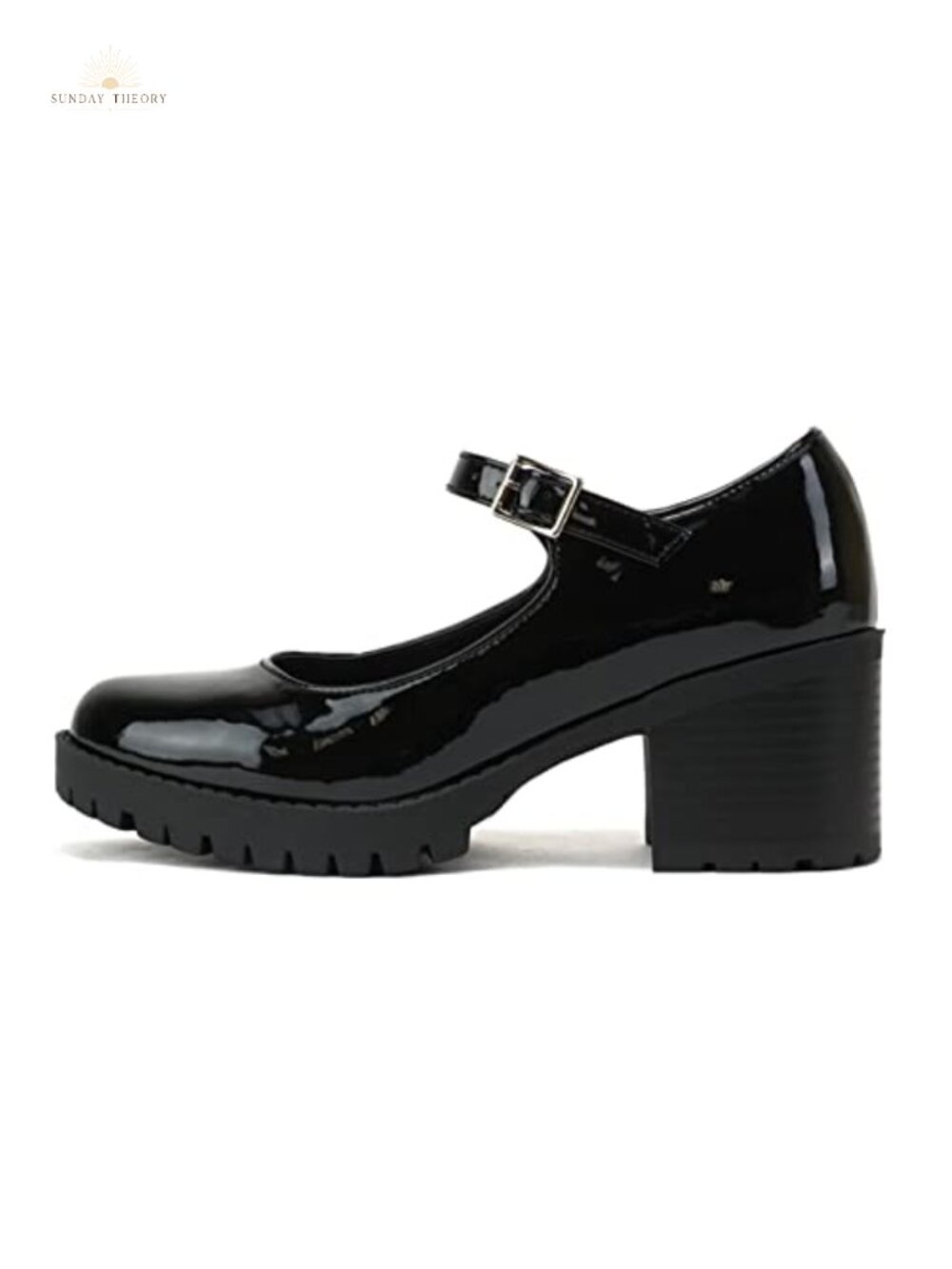 Mary Jane Round Toe Chunky Block Heel Lug Sole Pump Adjustable Strap